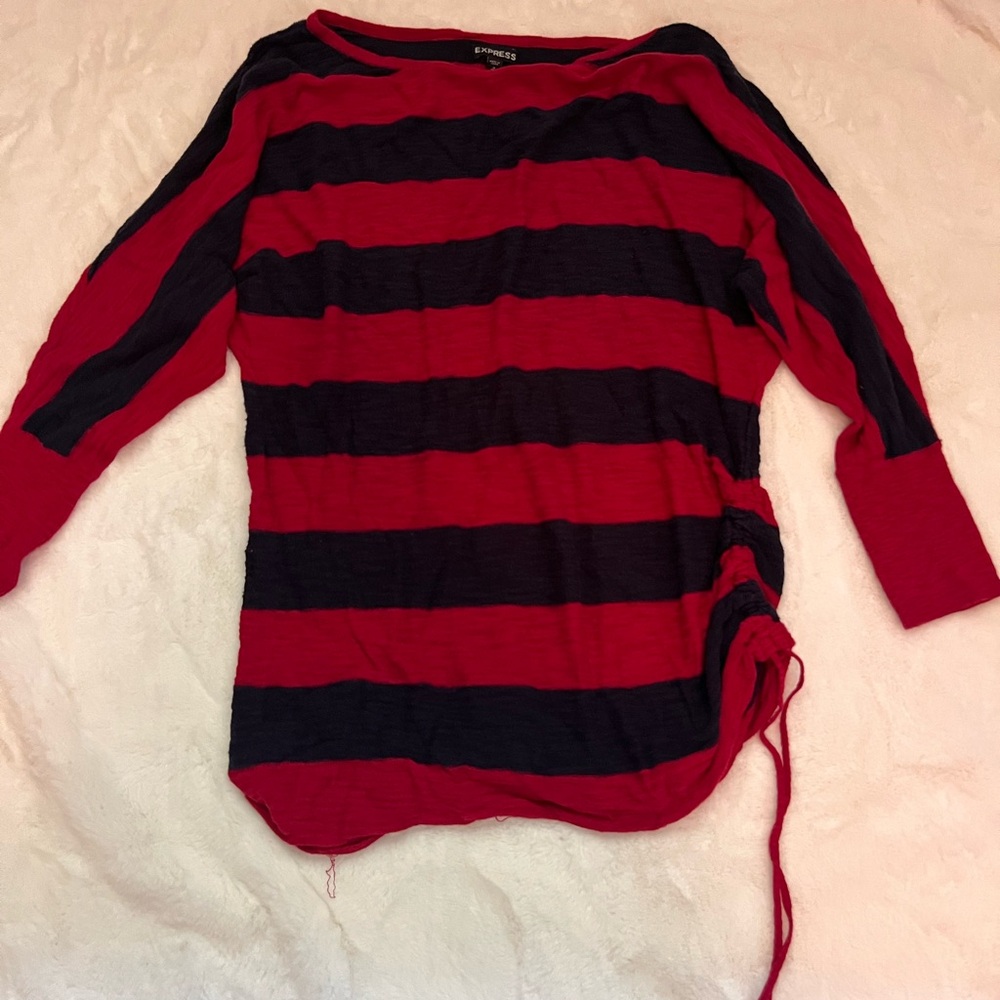 Express Red and Navy Striped Top